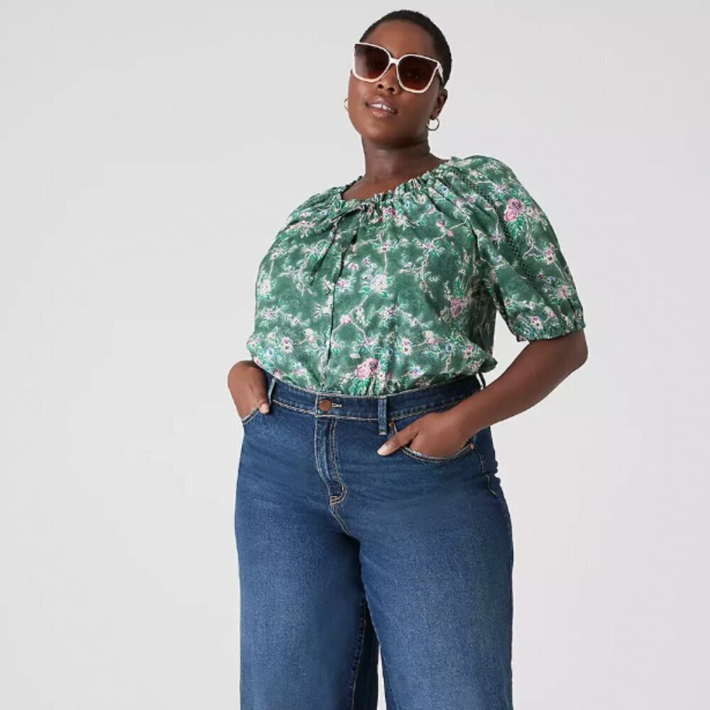 Lane Bryant Floral Short-Sleeve Button-Down Shirt Size 26/28 Peasant Hippie